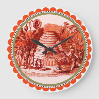 QUEEN OF THE HONEY BEES IN SKEP / BEEKEEPER ,red Large Clock