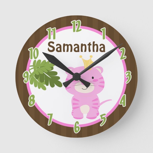 Queen of the Jungle Pink Tiger Personalised Clock (Front)