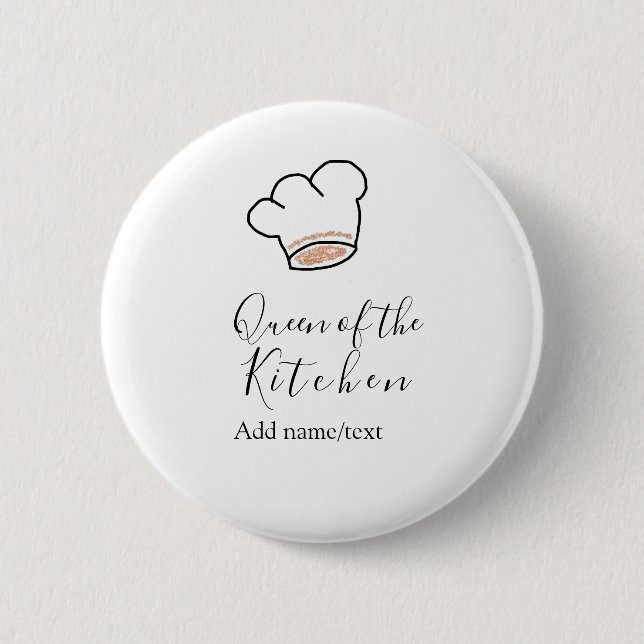 Queen of the kitchen chef cooking add name crown  6 cm round badge (Front)