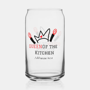 Queen of the kitchen chef cooking add name crown can glass