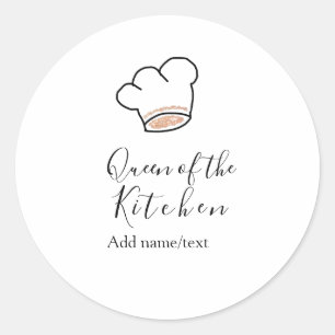 Queen of the kitchen chef cooking add name crown  classic round sticker