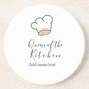 Queen of the kitchen chef cooking add name crown coaster