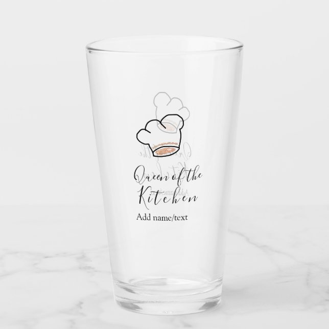 Queen of the kitchen chef cooking add name crown  glass (Front)