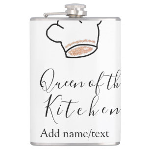 Queen of the kitchen chef cooking add name crown hip flask