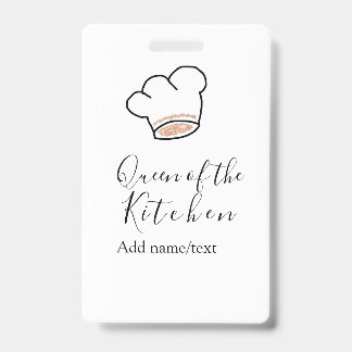 Queen of the kitchen chef cooking add name crown  ID badge
