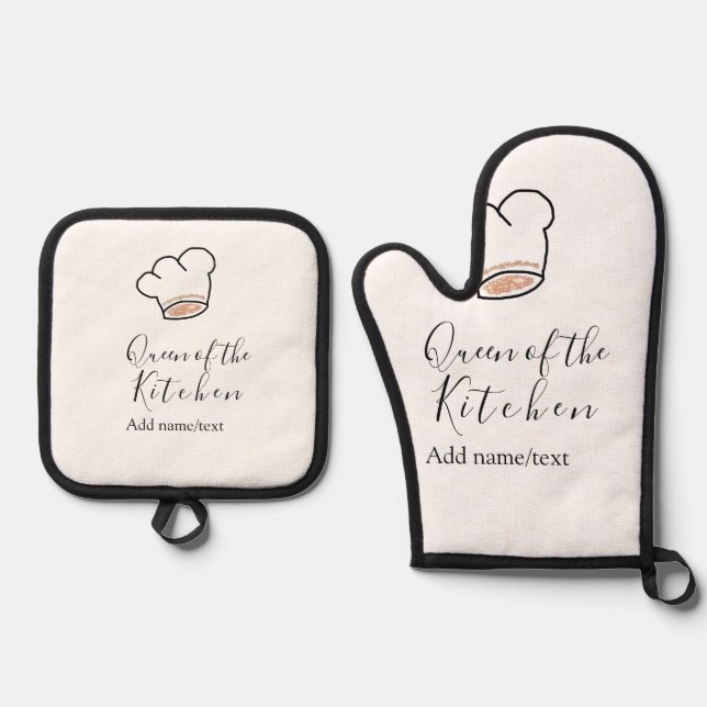 Queen of the kitchen chef cooking add name crown  oven mitt & pot holder set (Front)