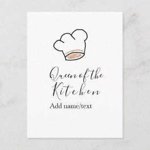 Queen of the kitchen chef cooking add name crown  postcard
