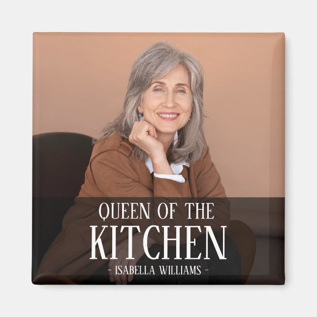 Queen of the Kitchen Editable Photo Name Design Magnet (Front)