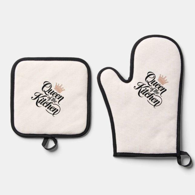 Queen of the Kitchen - Elegant  Oven Mitt & Pot Holder Set (Front)