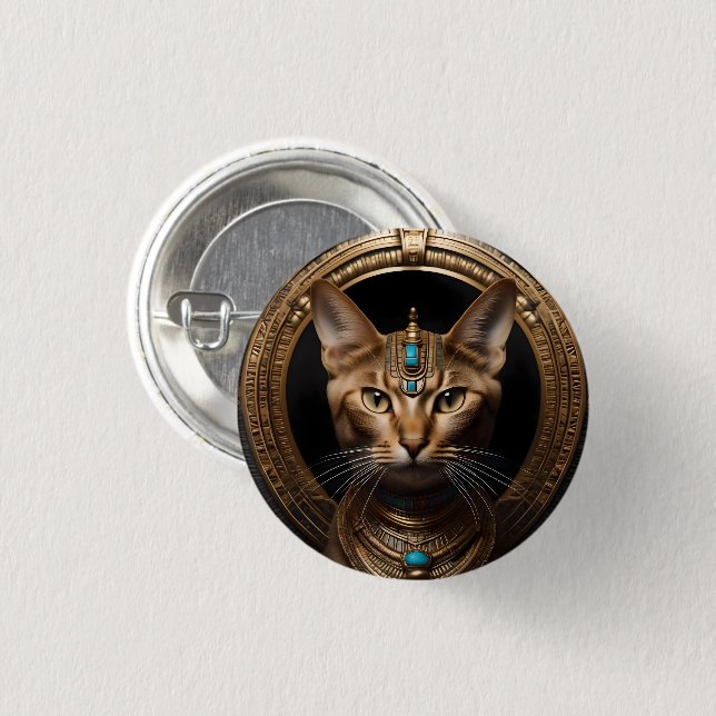 Queen of the Nile: Cleopatra the Cat in Headdress 3 Cm Round Badge (Front & Back)