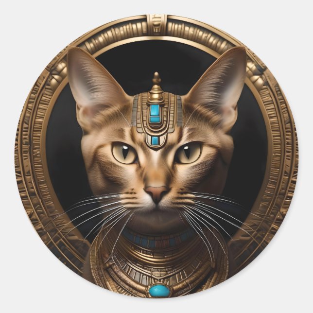 Queen of the Nile: Cleopatra the Cat in Headdress Classic Round Sticker (Front)