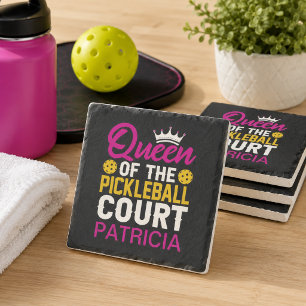 Queen of the Pickleball Court Personalised Name Stone Coaster