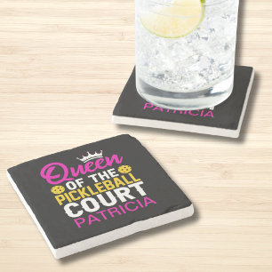 Queen of the Pickleball Court Personalised Name Stone Coaster