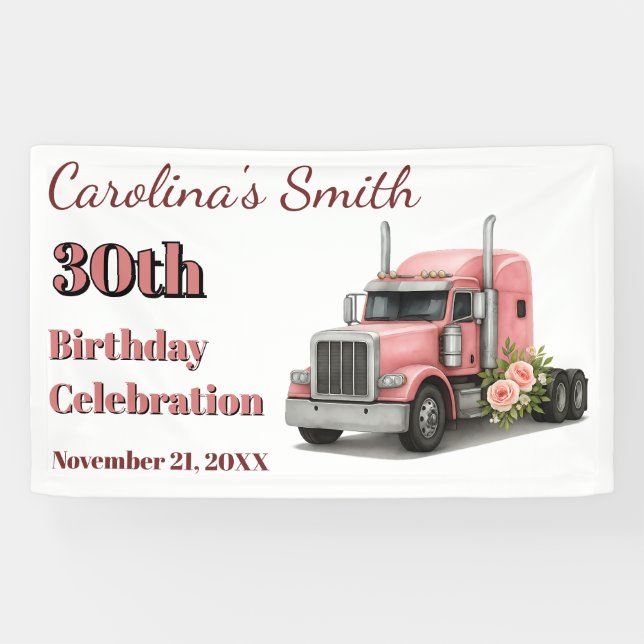 Queen of the Road Birthday Female Truck Driver Banner (Horizontal)