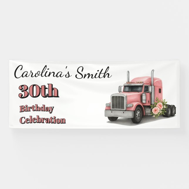 Queen of the Road Birthday Female Truck Driver Banner (Horizontal)