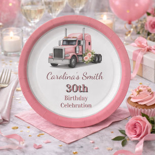 Queen of the Road Birthday Female Truck Driver Paper Plate