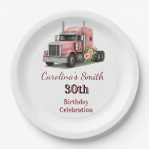 Queen of the Road Birthday Female Truck Driver Paper Plate