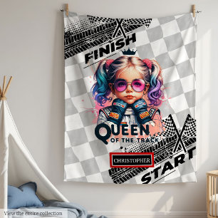 Queen of the Track Racing Sport Car Birthday Gift Fleece Blanket