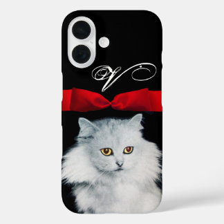 QUEEN OF WHITE CATS WITH RED RIBBON MONOGRAM iPhone 16 CASE