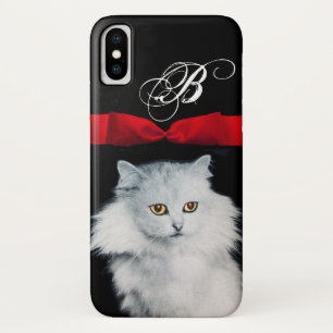 QUEEN OF WHITE CATS WITH RED RIBBON MONOGRAM Case-Mate iPhone CASE