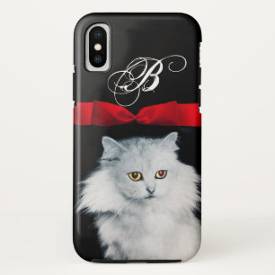 QUEEN OF WHITE CATS WITH RED RIBBON MONOGRAM iPhone XS CASE