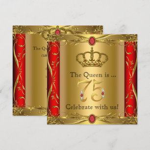 Queen or King Regal Red Gold 75th Birthday Party Invitation