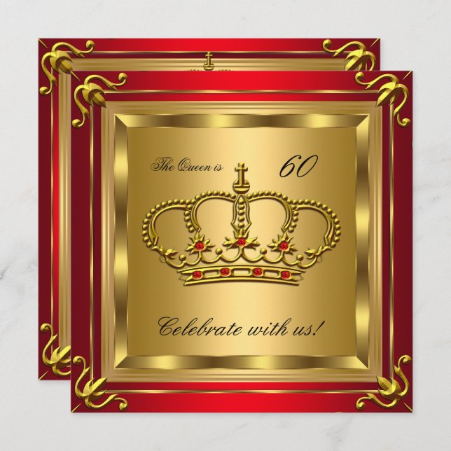 Queen or King Regal Red Gold Birthday Party 2 Invitation (Front/Back)