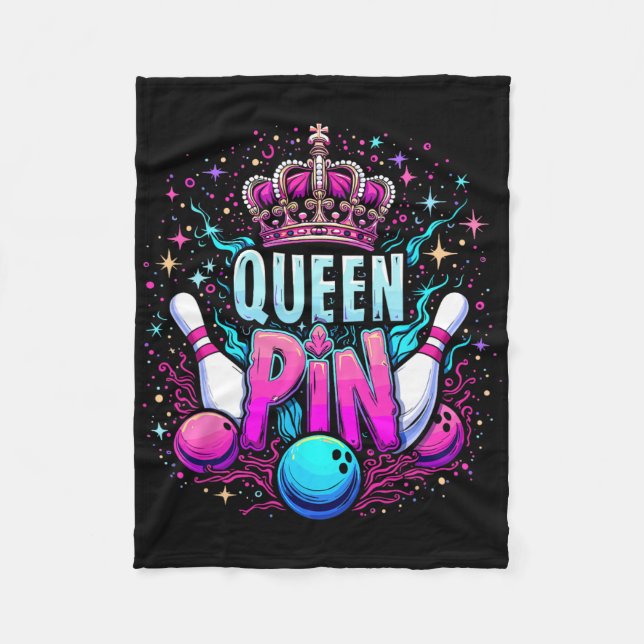 Queen Pin Shirt Bowler Bowling League For Bowling  Fleece Blanket (Front)