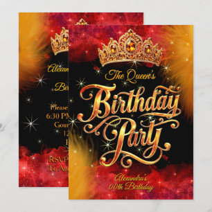 Queen Princess Birthday Gold Orange Red Party Invitation
