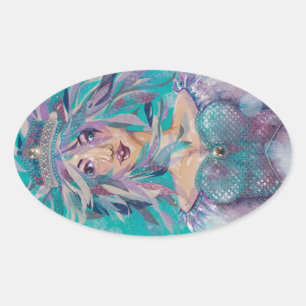 Queen Safine Blue Purple Mermaid Ocean Princess Oval Sticker