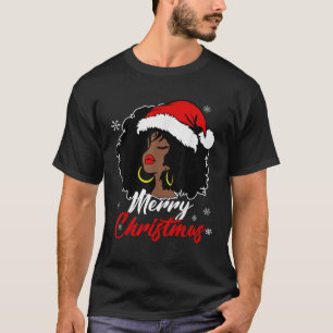Queen Santa African American Merry Christmas Melan T-Shirt