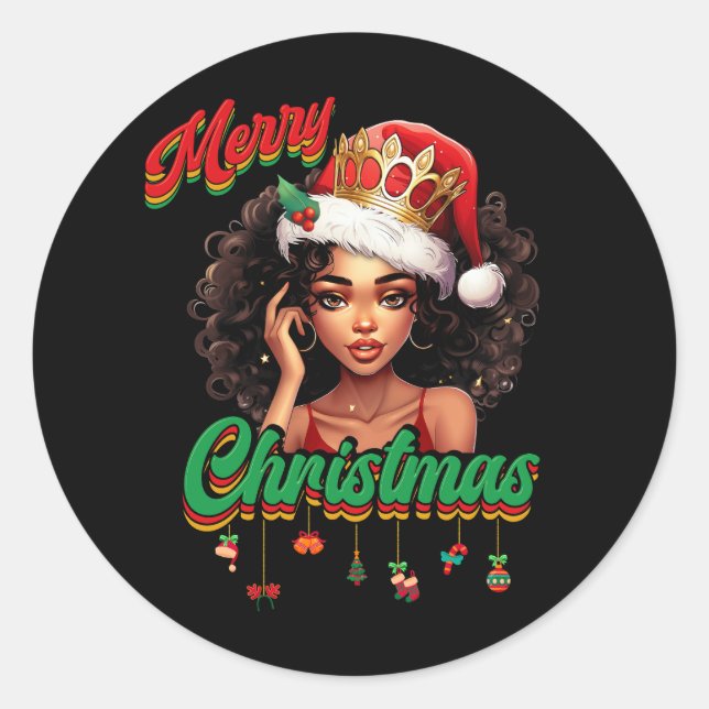 Queen Santa Claus American African Christmas Women Classic Round Sticker (Front)