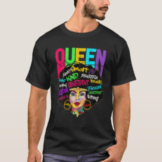 Queen Smart Strong Black Woman Afro Melanin Black T-Shirt