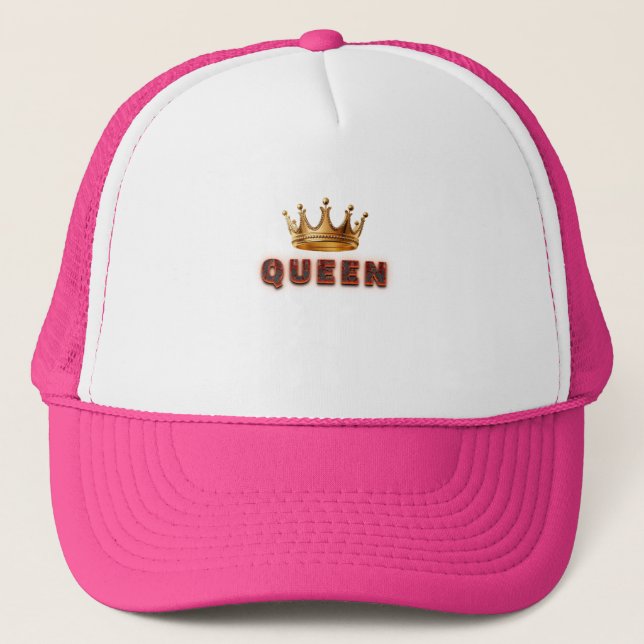 Queen Text Design With Fiery Texture Trucker Hat (Front)
