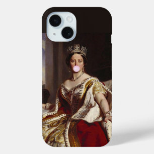 Queen Victoria blowing a pink bubble gum iPhone 15 Case