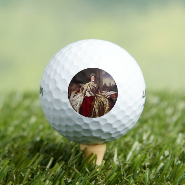 QUEEN VICTORIA BLOWING A PINK BUBBLE GUM    GOLF BALLS (Insitu Tee)