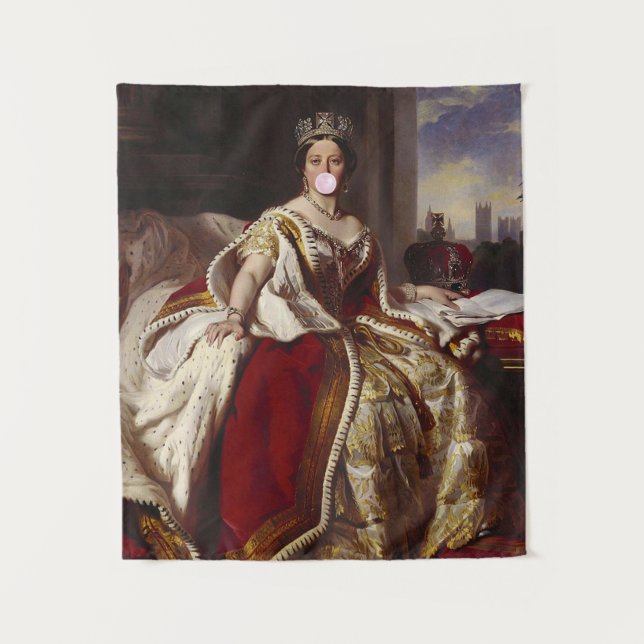 Queen Victoria blowing a pink bubble gum Tapestry (Front)