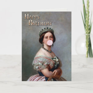 Queen Victoria pink satin blowing pink bubble gum Card