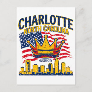 Queen Vintage Charlotte North Carolina Skyline Cro Postcard