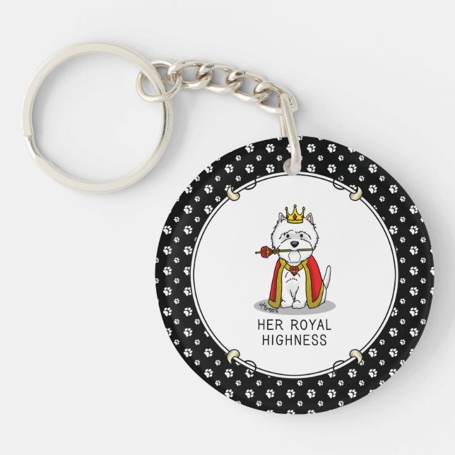 Queen Westie Dog West Highland White Terrier Key Ring (Front)