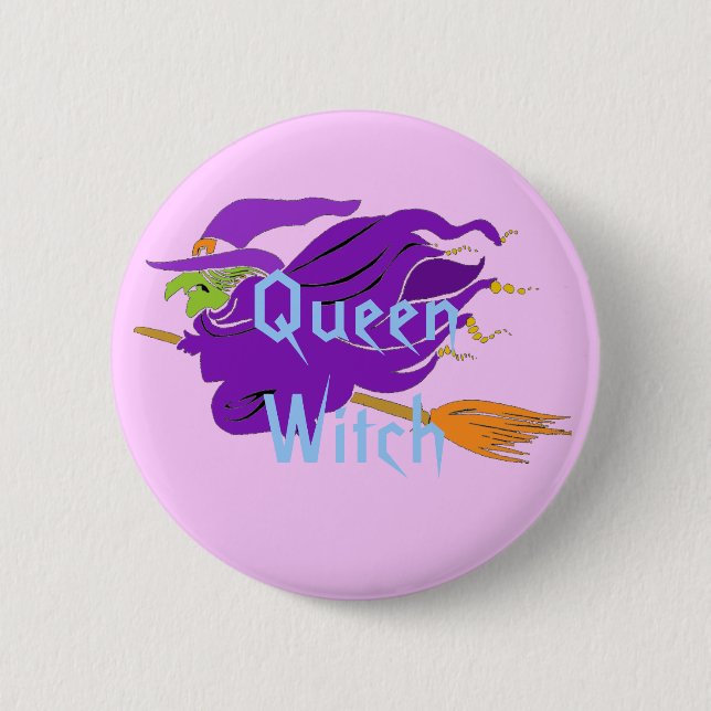 Queen Witch Classic Witch on a Broom Button (Front)