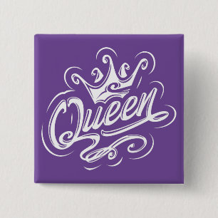 Queen With Crown, Typography Design 15 Cm Square Badge