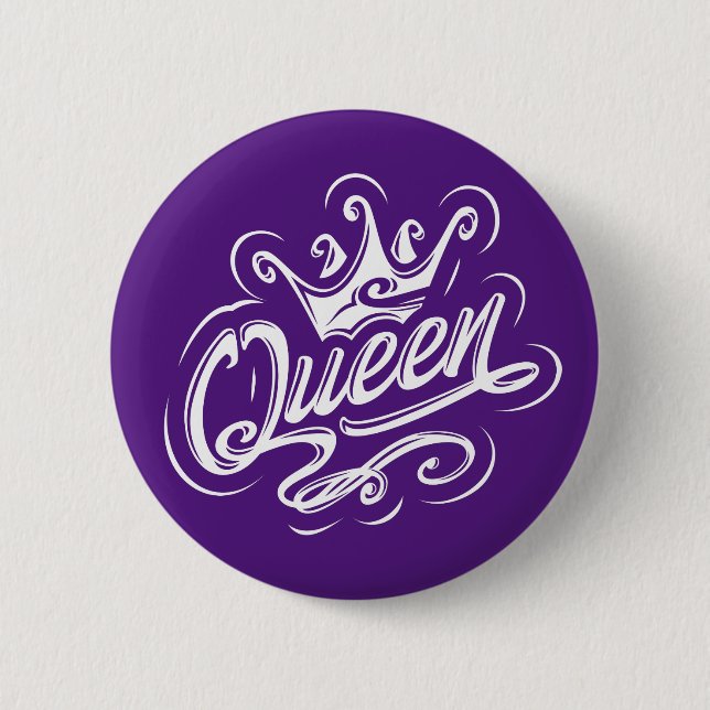 Queen With Crown, Typography Design 6 Cm Round Badge (Front)
