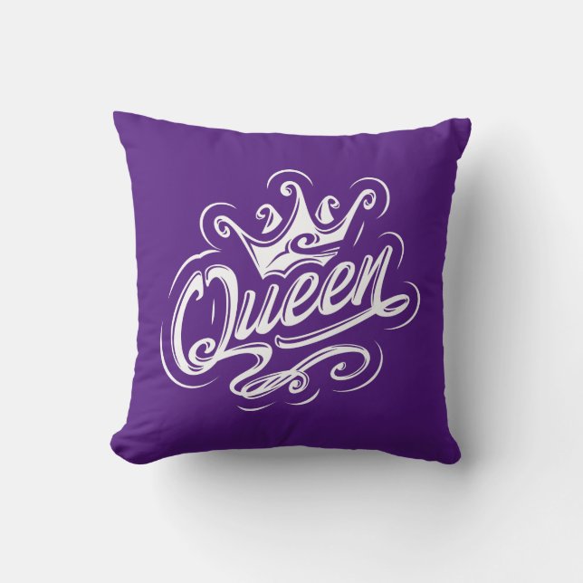 Queen With Crown, Typography Design Cushion (Front)