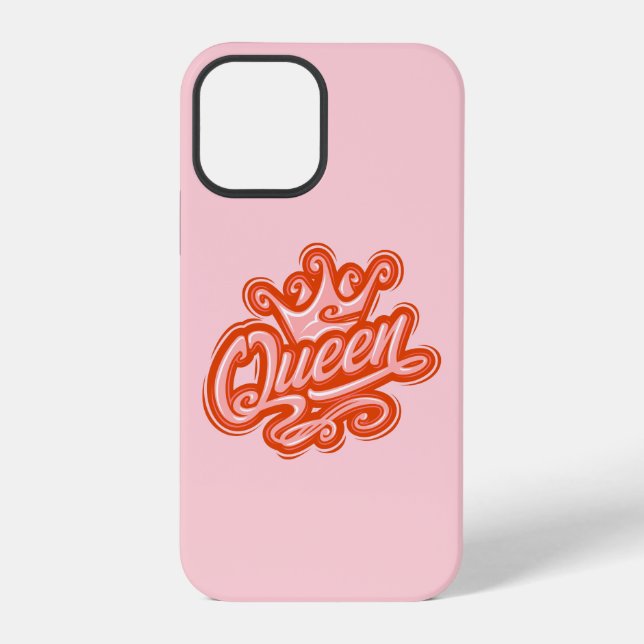 Queen With Crown, Typography Design iPhone Case (Back)