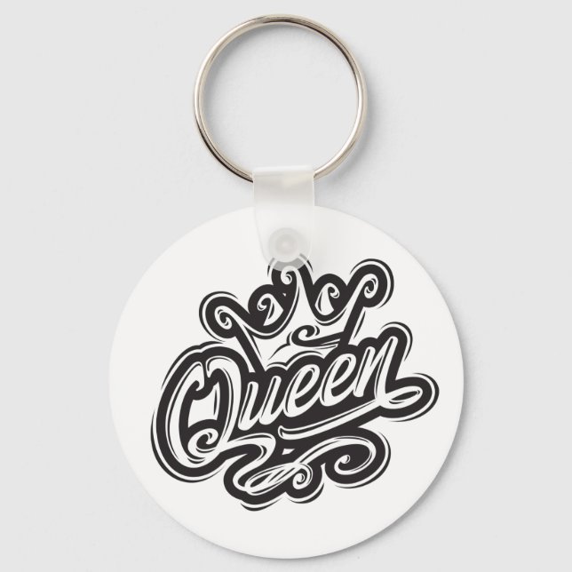 Queen With Crown, Typography Design Key Ring (Front)