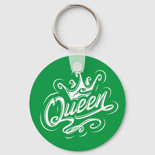 Queen With Crown, Typography Design Key Ring (Front)