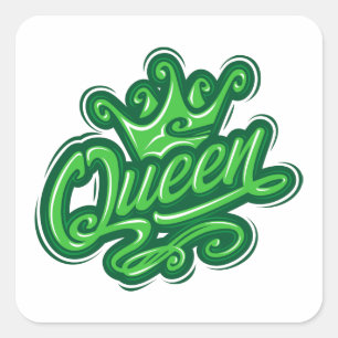 Queen With Crown, Typography Design Square Sticker