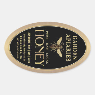 Queenline 16 and 32oz Black Honey Jar Queen Bee Oval Sticker