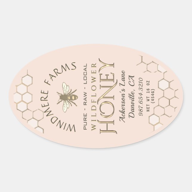 Queenline Honey Label 16/32oz Honeycomb Bee  (Front)